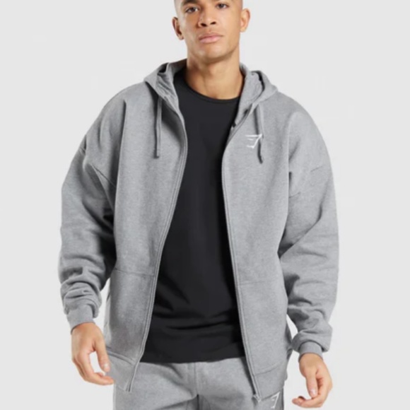 Gymshark Oversized Essential Hoodie Full Zip Gray Sweatshirt Men's Large L - Picture 1 of 10
